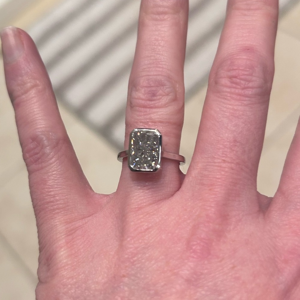 2.94 CT Radiant Cut Grey Moissanite Bezel Set Ring in 10K White Gold Size 4.5